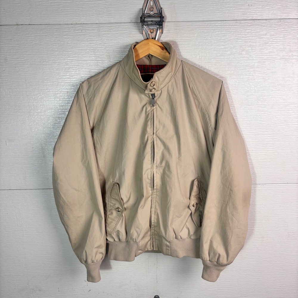 Vintage USA Harrington Jacket Size 40 Tan Tartan Plaid Lined G9 Style